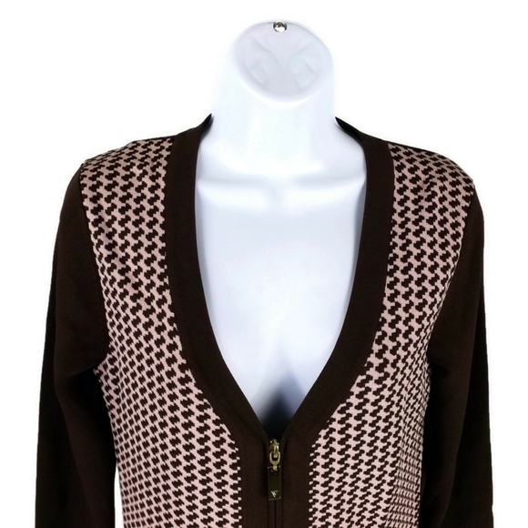 BCBGMaxAzria Brown Pink Long Sleeve Zip Front Cardigan Sweater Womens M NWT - Picture 2 of 13